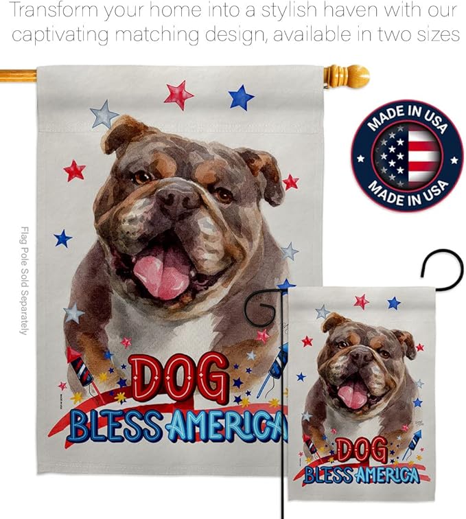 Breeze Decor Patriotic Chocolate Bulldog House Flag Set Dog Puppy Spoiled Paw Canine Fur Pet Nature Farm Animal Creature Decoration Banner Small Garden Yard Gift Double-Sided, Made in USA