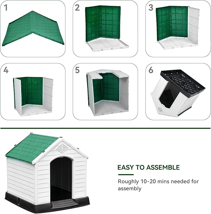 YITAHOME 41'' Large Plastic Dog House Outdoor Indoor Doghouse Puppy Shelter Water Resistant Easy Assembly Sturdy Dog Kennel with Air Vents and Elevated Floor (41''L*38''W*39''H, Green)
