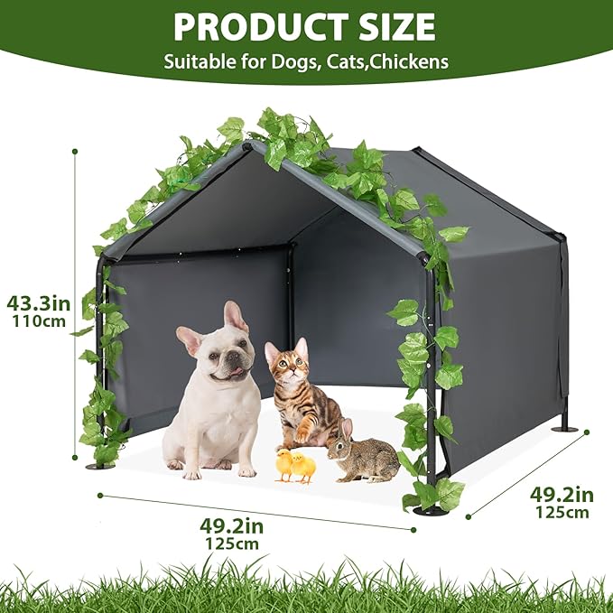 Large Dog Shade for Outside - LitaiL Outdoor Dog Kennel for Small Dogs, 4.1'x4.1'x3.6' Outdoor Sun Rain Canopy Pet House, Waterproof Pet Canopy Shelter for Small Animals