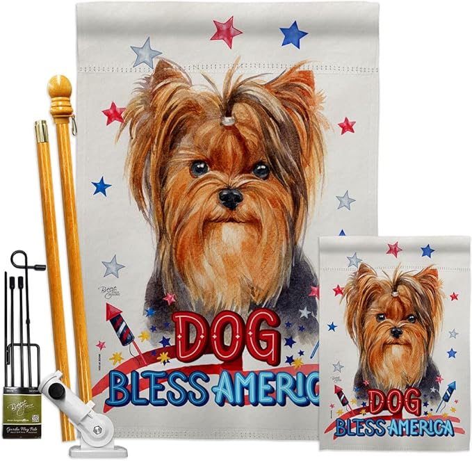 Breeze Decor Patriotic Yorkie Garden House Flag Kit Dog Puppy Spoiled Paw Canine Fur Pet Nature Farm Animal Creature Decoration Banner Small Yard Gift Double-Sided, Made in USA