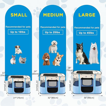 Avont Portable Dog Cat Playpen, Foldable Pop Up Pet Play Pen Travel Crate with Floor and Mesh Door Top for Indoor Outdoor Collapsible Tent Cage -M, Blue