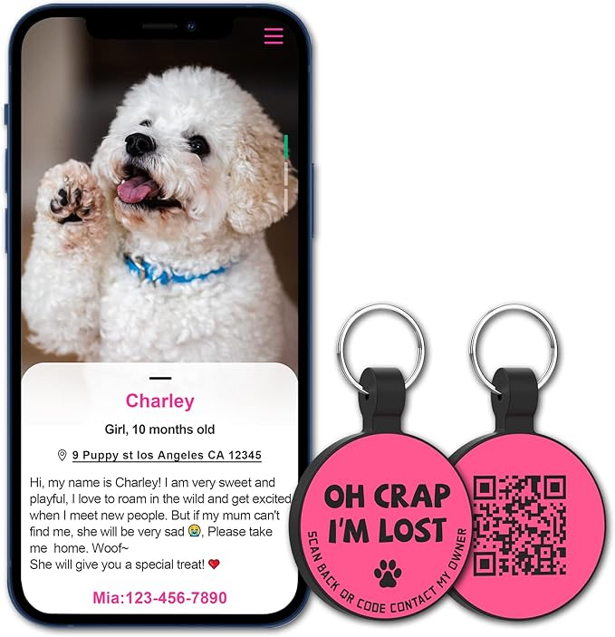 MYLUCKYTAG Silent Silicone QR Code Pet ID Tags Dog Tags - Pet Online Profile - Scan QR Receive Instant Pet Location Alert Email