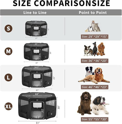 DONORO Dog Playpen Portable Pet Play Pens for Small Dog/Cat/Rabbit/Chicks, Cat Playpen Indoor/Outdoor with Carring Case, Removable Zipper Top and Bottom (Black, Small (29"x29"x15"), 8)