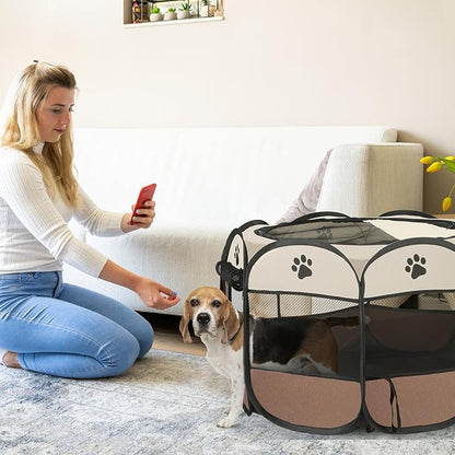 Pet Cat Playpen for Indoor Cats Enclosed, Portable Foldable Dog Playpen Outdoor with Zipper Top Cover Door for Dogs, Cats, Small Animals