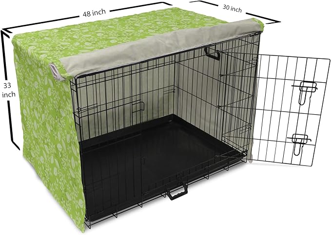 Lunarable Green Dog Crate Cover, Flourishing Spring Flowers Fresh Summer Meadow Themed Graphic Flora Print, Easy to Use Pet Kennel Cover for Medium Large Dogs, 48 Inch, Apple Green Pale Green