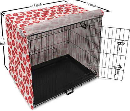 Lunarable Kiss Dog Crate Cover, Rhythmic Make up Red Luscious Lips Lipstick Imprint Illustration, Easy to Use Pet Kennel Cover for Small Dogs Puppies Kittens, 18 Inch, Dark Pink and White