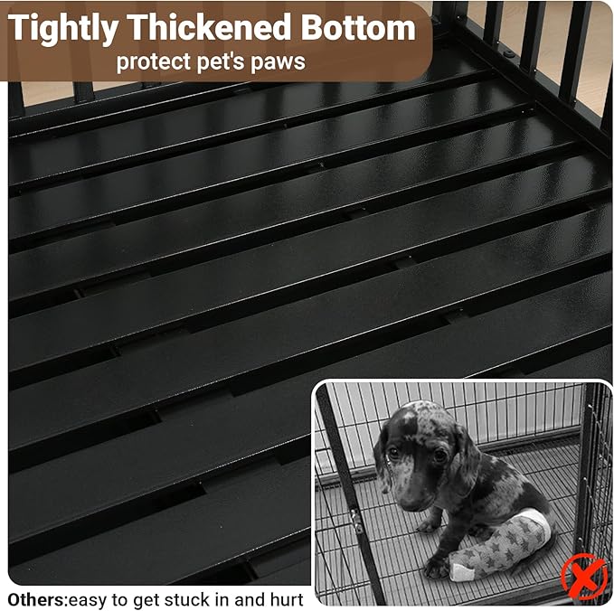 Rovibek 52 Inch XXL Dog Crate, Heavy Duty Dog Crate with Lockable Wheels, Escape Proof Dogs Cage for Extra Large Dogs, Dog Kennel Indoor, Indestructible Dog Crates with Removable Trays