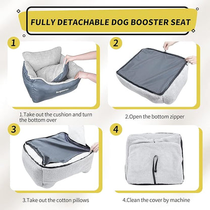BurgeonNest Dog Car Seat for Small Dogs, Washable Soft Dog Booster Seats for Small Pets Under 25 lbs, Portable Dog Carseat Travel Bed with Storage Pockets and Clip-On Leash