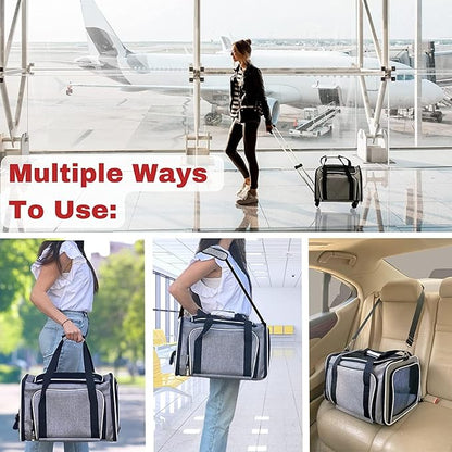 Airline Approved Expandable Premium Pet Carrier on Wheels- Two Sided Expandable Rolling Carrier- Designed for Dogs & Cats- Extra Spacious Soft Lined Carrier! - Light Blue