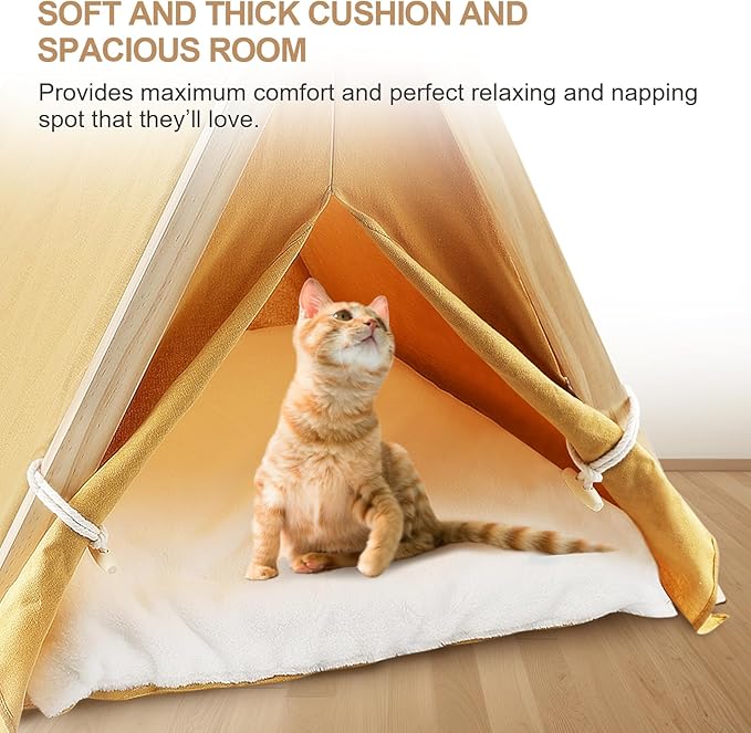 Pet Teepee with Thick Cushion, Portable Dog House Tipi Bed Pet Tents for Small Dogs Puppy and Cats, 24 * 22 in