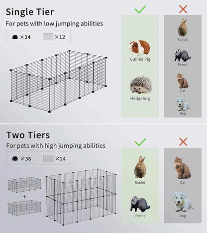Small Animal Playpen, Guinea Pig Cages, Pet Playpen, Rabbit Cage,Small Animal Cage, Puppy Kitten Dog Playpen, Indoor Outdoor Portable Metal Wire Yard Fence,15 X 12 Inch, 28 Panels, Black