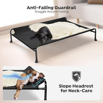 Veehoo Cooling Elevated Dog Bed, Raised Dog Beds for Large Dogs, Outdoor Dog Bed with Guardrail, Upgraded Non-Slip Feet, Breathable Teslin Mesh, Portable Camping Dog Cot, X-Large, Black, CWC2404