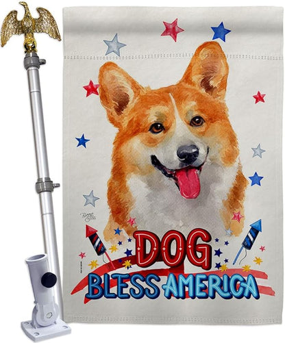 Breeze Decor Patriotic Fawn Corgi House Flag Eagle Set Dog Puppy Spoiled Paw Canine Fur Pet Nature Farm Animal Creature Decoration Banner Small Garden Yard Gift Double-Sided, Made in USA