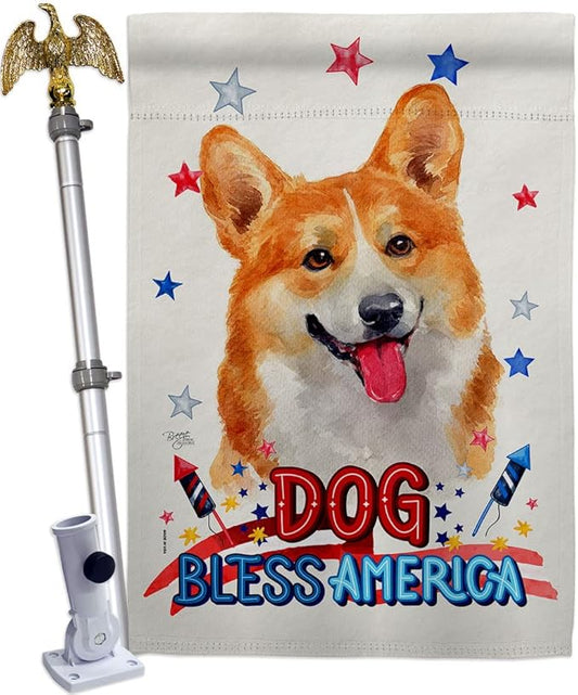 Breeze Decor Patriotic Fawn Corgi House Flag Eagle Set Dog Puppy Spoiled Paw Canine Fur Pet Nature Farm Animal Creature Decoration Banner Small Garden Yard Gift Double-Sided, Made in USA
