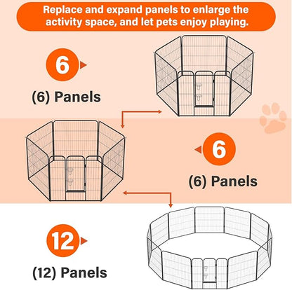FDW Dog Playpen Dog Pen Dog Kennel 6 Panels 32 Inch Height Indoor Outdoor Folding Metal Portable Puppy Exercise Pen Heavy Duty Dog Fence for Yard Camping,Black