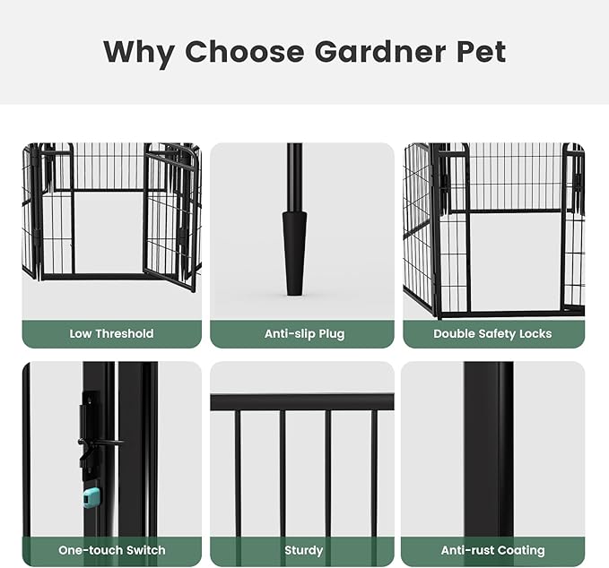 Gardner Pet Dog Playpens, 24" H 2 Add-on Panels for Small/Medium Dogs, Foldable Pet Play Yard Gate Extensions, Pet Playpen, Anti-Rust, Quick Install, Black