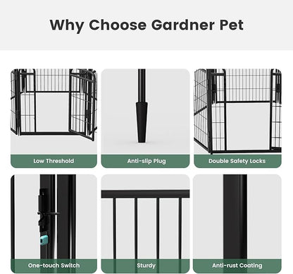 Gardner Pet Dog Playpens, 32" H 16 Panels Dog Pen Outdoor/Indoor Dog Fence Exercise Pen for Small/Medium/Large Dogs, Foldable Pet Play Yard Gate with Gravity Automatic Lock, Pet Playpen, Black