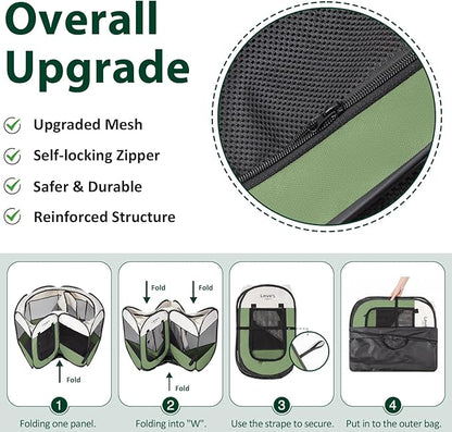 Love's cabin Pet Puppy Dog Playpen, Small Dog Tent Crates Cage Indoor/Outdoor, Portable Playpen for Cat, Foldable Pop Up Dog Kennel Playpen with Carring Case, Removable Zipper Top, Olive Green