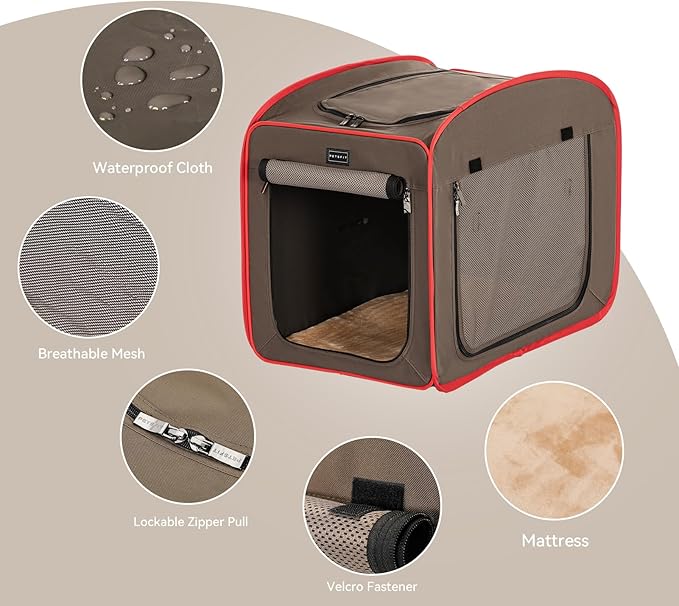 Petsfit Pop Up Dog Crate, Portable Dog Crates for Medium Dogs，Lightweight&Collapsible Pet Cage Cat Kennel, Included Soft Mat and Carrying Case，Red，Medium