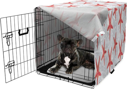 Lunarable Starfish Dog Crate Cover, Tropical Ocean with Sea Bubbles on Wavy Spiral Backdrop, Easy to Use Pet Kennel Cover for Cats & Medium Dogs, 24 Inch, Dark Coral Salmon