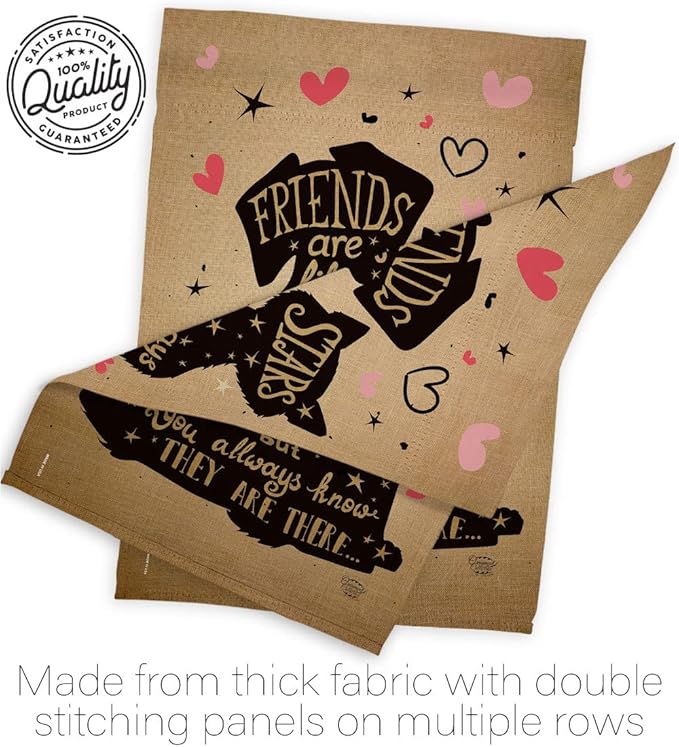 Friends are Like Stars House Flag 2 pcs Pack Dog Puppy Spoiled Paw Canine Fur Pet Nature Farm Animal Creature Decoration Banner Small Garden Yard Gift Double-Sided, Made in USA