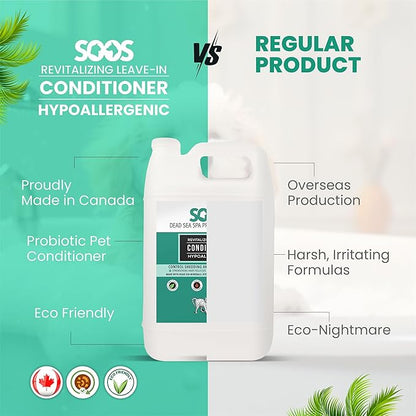 Soos Pets Pet Conditioner Natural Dead Sea Hypoaller-genic Revitalizing Leave-in Deeply Absorbing with Vitamins Essential Oils Natural Elements for Dogs and Cats - 1x Pet Conditioner (4L / 1.32 gal)