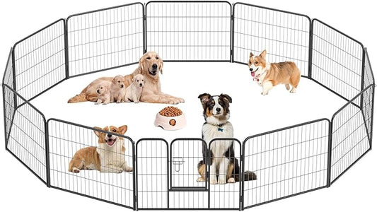 FDW Dog Playpen Dog Pen Dog Kennel 12 Panels 24 Inch Height Indoor Outdoor Folding Metal Portable Puppy Exercise Pen Heavy Duty Dog Fence for Yard Camping,Black