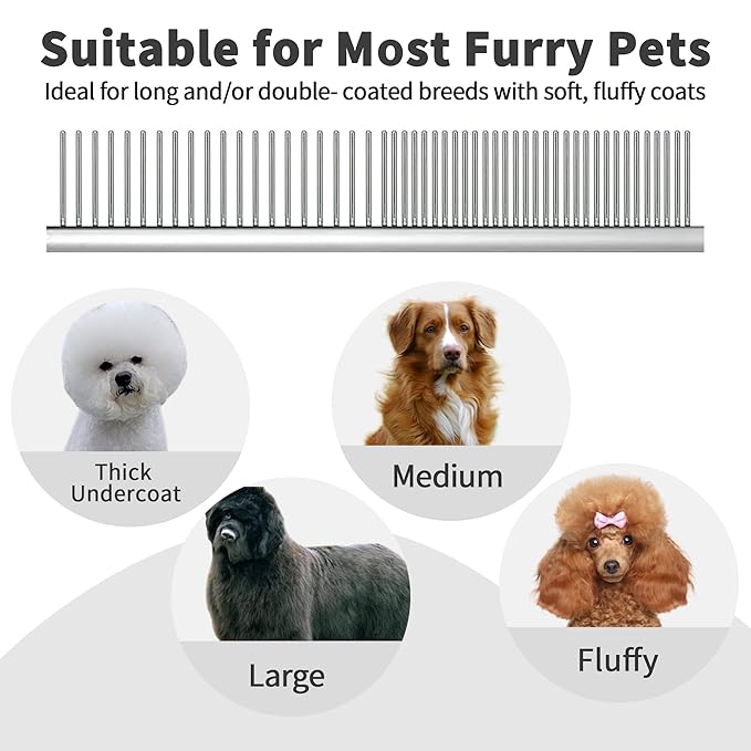Large Slicker Brush & Pet Comb Value Kit, Extra Long Pin Dog Grooming Wire Brush and Deshedding, Removes Long and loose Hair & Undercoat, Black-comb, Hair Type: Curly, Unisex