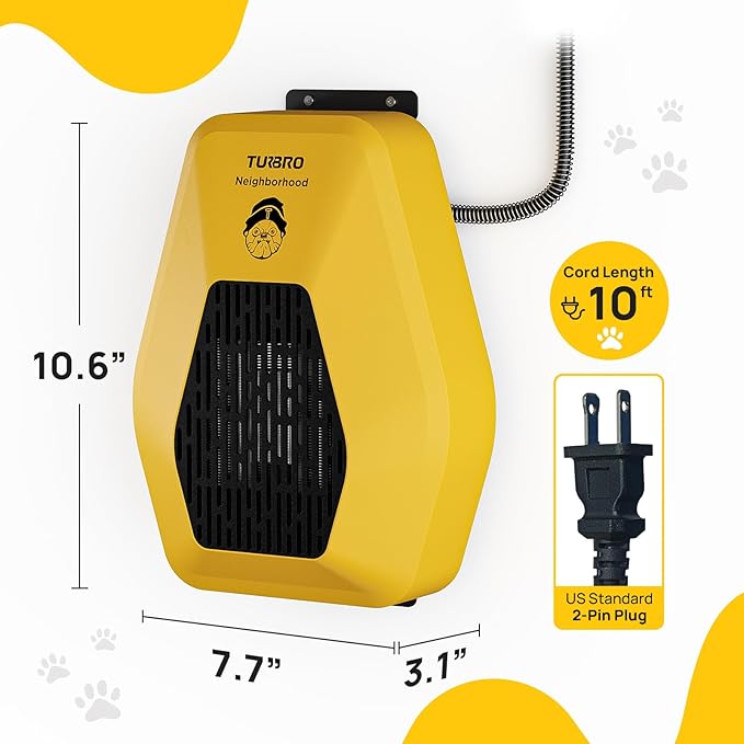TURBRO Neighborhood DH800A Dog House Heater 800W, Wall Mount, 10ft Anti Bite Cord, Waterproof Control, Overheat Protection, Electric Warmer for Hound Kennel Cat Cage Chicken Coop, UL Test Passed