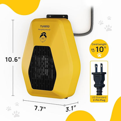 TURBRO Neighborhood DH800A Dog House Heater 800W, Wall Mount, 10ft Anti Bite Cord, Waterproof Control, Overheat Protection, Electric Warmer for Hound Kennel Cat Cage Chicken Coop, UL Test Passed