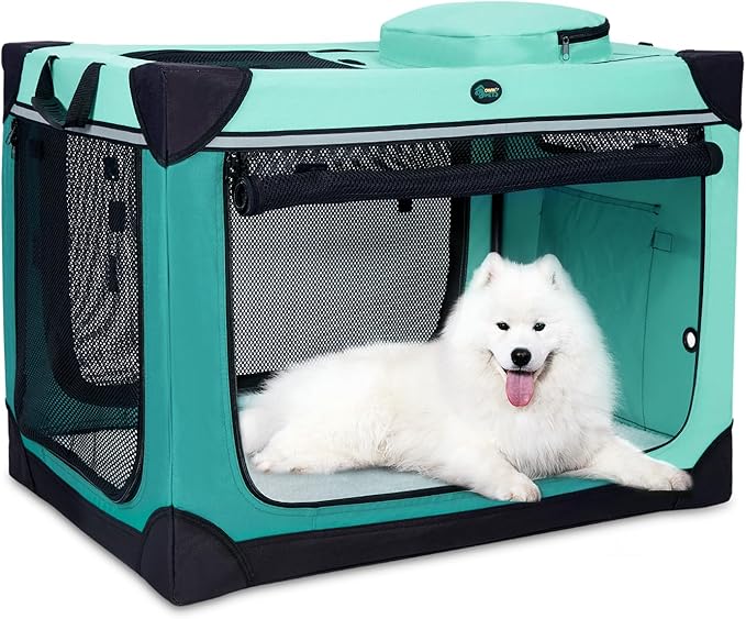 Ownpets Collapsible Dog Crate, 36 inch Portable Travel Dog Crate for Large Dogs, 4-Door Foldable Pet Kennel with Durable Mesh Windows & Double-Sided Soft Mat