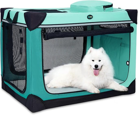 Ownpets Collapsible Dog Crate, 36 inch Portable Travel Dog Crate for Large Dogs, 4-Door Foldable Pet Kennel with Durable Mesh Windows & Double-Sided Soft Mat