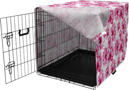 Ambesonne Waterproof Dog Crate Cover, Abstract Floral Peonies Pattern, 18 Inch, Magenta Pink