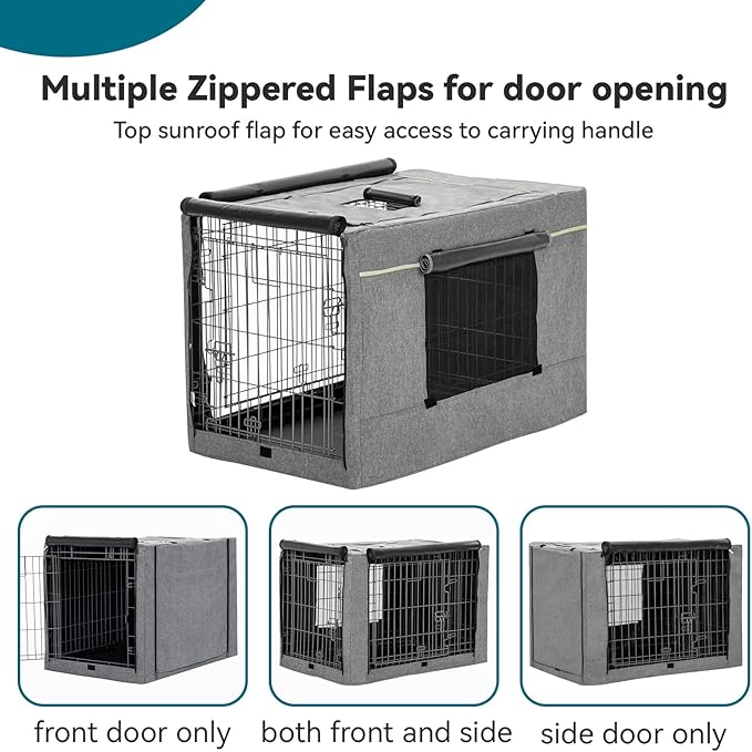 PETSFIT Dog Crate Cover,42 Inch Kennel Cover for Wire Dog Crate, Double Doors, Mesh Window, Flap On The Top and Back is Detachable, Dog Cage Cover Grey