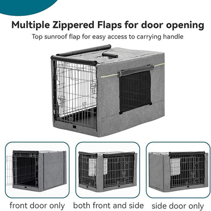 PETSFIT Dog Crate Cover,42 Inch Kennel Cover for Wire Dog Crate, Double Doors, Mesh Window, Flap On The Top and Back is Detachable, Dog Cage Cover Grey