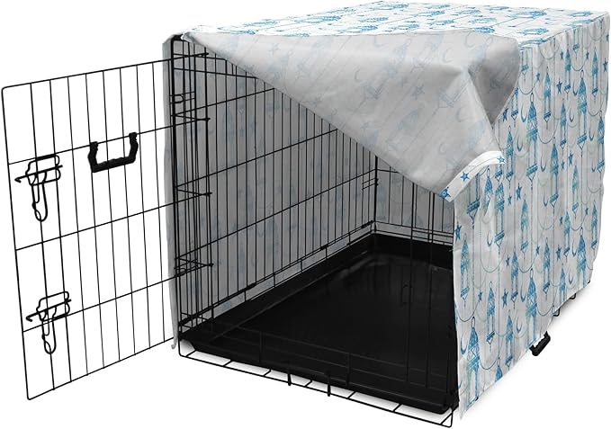 Lunarable Oriental Dog Crate Cover, Eastern Theme Celebration Pale Toned Composition Folkloric Look Print, Easy to Use Pet Kennel Cover for Cats & Medium Dogs, 24 Inch, Pale Green White Blue