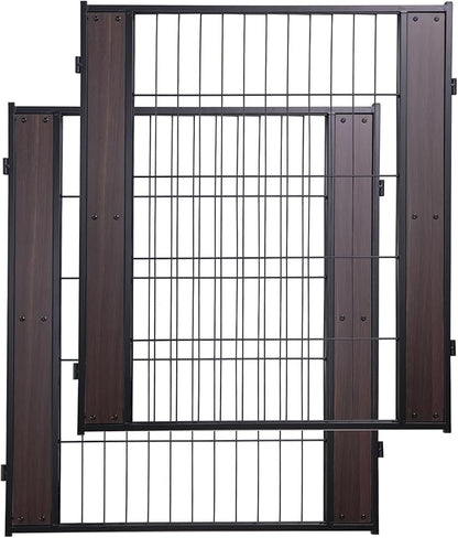 Heavy Duty Dog Playpen - 32 Inch Height, Black Walnut, Variable Shape, Indoor/Outdoor, Foldable, Suitable for Medium, Small, Large Dogs