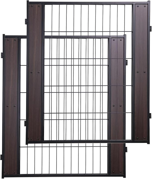 Heavy Duty Dog Playpen - 32 Inch Height, Black Walnut, Variable Shape, Indoor/Outdoor, Foldable, Suitable for Medium, Small, Large Dogs