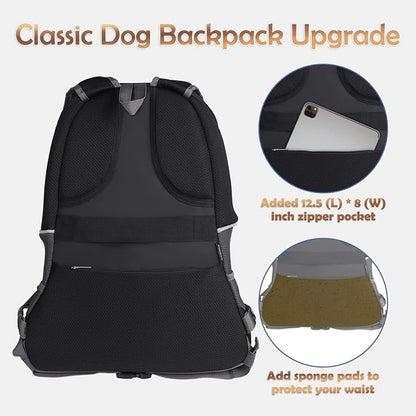 YUDODO Pet Dog Backpack Carrier Small Dog Front Carrier Pack Reflective Head Out Motorcycle Puppy Carrying Bag Backpack for Small Medium Dogs Cats Rabbits Outdoor Travel Hiking Cycling (M,Black)