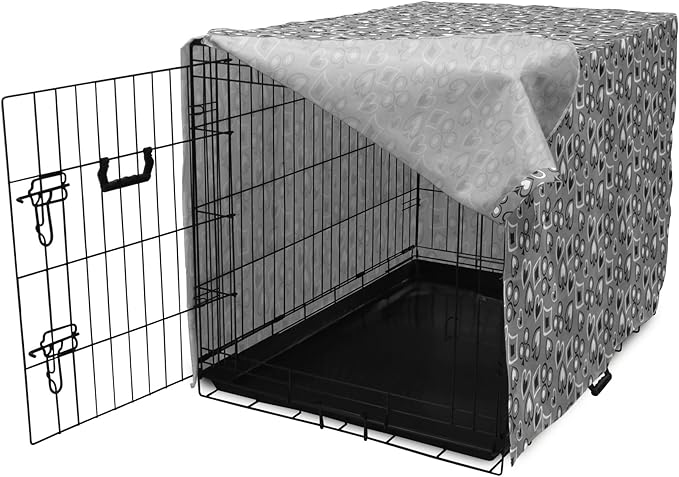Lunarable Casino Dog Crate Cover, Playing Cards Abstract Style with Monochrome Display Gambling Theme, Easy to Use Pet Kennel Cover for Medium Large Dogs, 48 Inch, Black White Grey