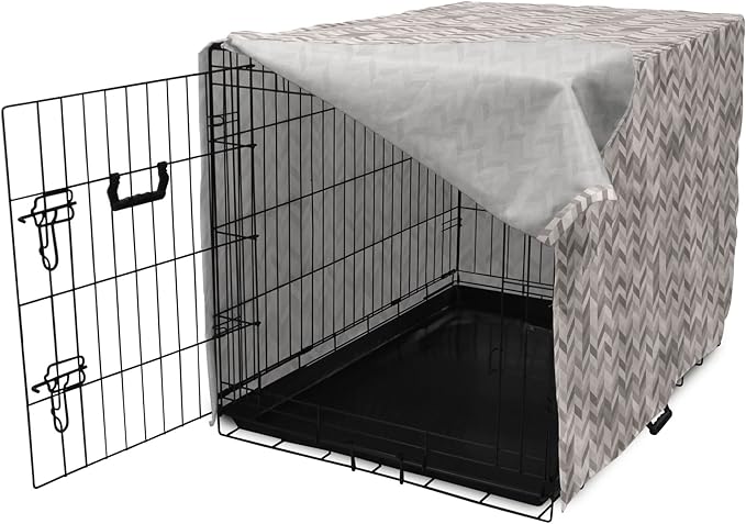 Lunarable Chevron Dog Crate Cover, Monochrome Stripes 3 Dimensional Pattern Geometric Chevron Design Abstract, Easy to Use Pet Kennel Cover for Medium Large Dogs, 48 Inch, Taupe and Grey