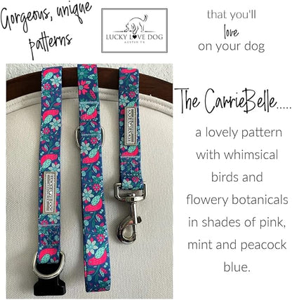 Lucky Love Dog Collar and Leash Combo, Vivid Floral Matching Girl Dog Leash and Collar Set for Medium Dogs - (CarrieBelle Combo, Medium)