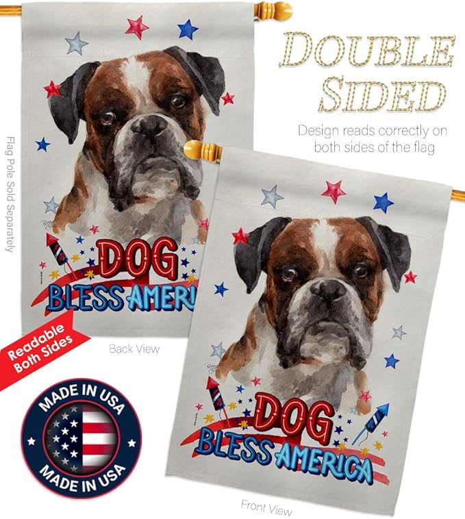 Breeze Decor Patriotic Brindle Boxer House Flag Eagle Set Dog Puppy Spoiled Paw Canine Fur Pet Nature Farm Animal Creature Decoration Banner Small Garden Yard Gift Double-Sided, Made in USA
