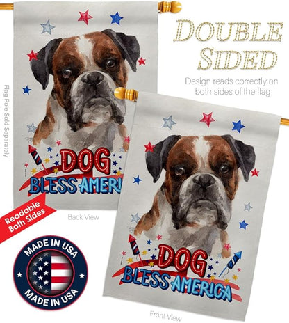 Breeze Decor Patriotic Brindle Boxer House Flag Eagle Set Dog Puppy Spoiled Paw Canine Fur Pet Nature Farm Animal Creature Decoration Banner Small Garden Yard Gift Double-Sided, Made in USA