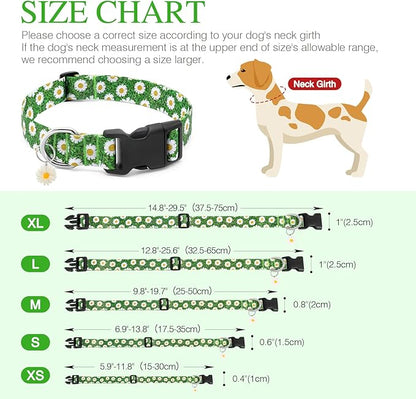 BiPawTi Green Dog Collars for Large Dog - St. Patrick's Day Dog Collars for Girls Dog, Cute Flower Spring Dog Collar with Daisies Charms, Gift for Female Male Boys Girls Dogs (L, Green)
