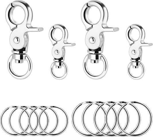 Molain Dog Tag Clips with Dog Tag Rings,Durable Dog ID Tag with Rings for Large Dogs Collar Harnesses 1.75 x 0.9 in (4 Clips 10 Ring)