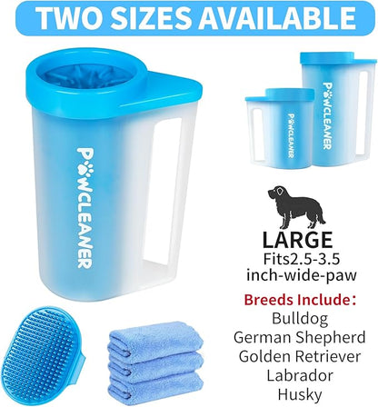 Buddy Muddy Pet Foot Cleaner with Handle, Adjustable Brush, and 3 Absorbent Towels (Blue, Large)