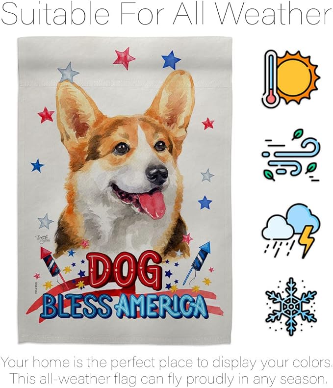 Breeze Decor Patriotic Pembroke Welsh Corgi House Flag-Pack Dog Puppy Spoiled Paw Canine Fur Pet Nature Farm Animal Creature Embroidery Banner Small Garden Yard Gift Double-Sided, Made in USA