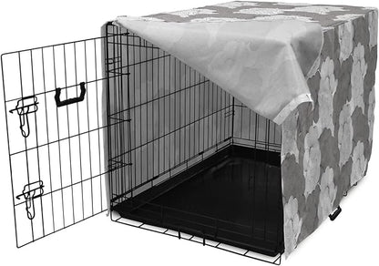Lunarable Abstract Dog Crate Cover, Seigaiha Inspired Lines Curvy Elements Illustration in Greyscale Tones Print, Easy to Use Pet Kennel Cover for Cats & Medium Dogs, 30 Inch, Pale Taupe Grey