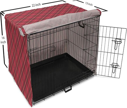 Lunarable Buffalo Plaid Dog Crate Cover, Rhombus Check Pattern with Warm Colored Pattern, Easy to Use Pet Kennel Cover for Small Dogs Puppies Kittens, 22 Inch, Dark Coral Charcoal Grey
